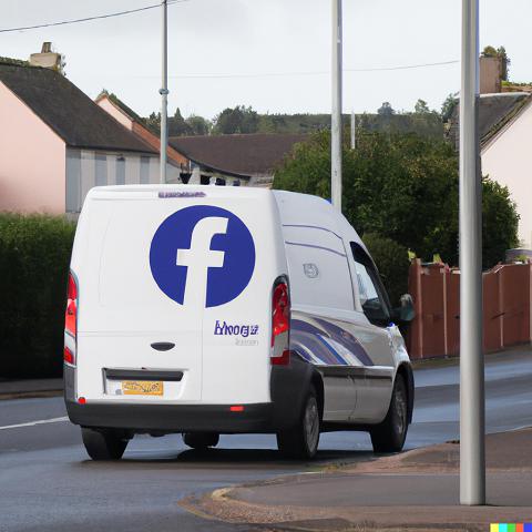 a van with a facebook logo on the back